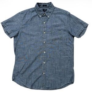 J.Crew Shirt Mens Size M Short Sleeve Chambray Slim Fit Pockets Cotton Blue